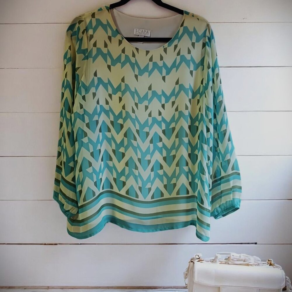 Delicate Flowing mint green double layer w/cami summer blouse Sz L Nearly New